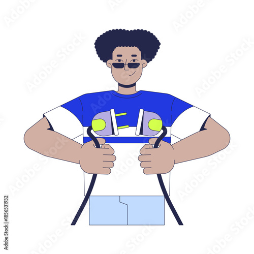 No electronic devices 2D illustration concept. Digital detox. Reduce technology. Conscious disconnecting. Latino man unplugging power cords cartoon character isolated on white. Flat vector metaphor
