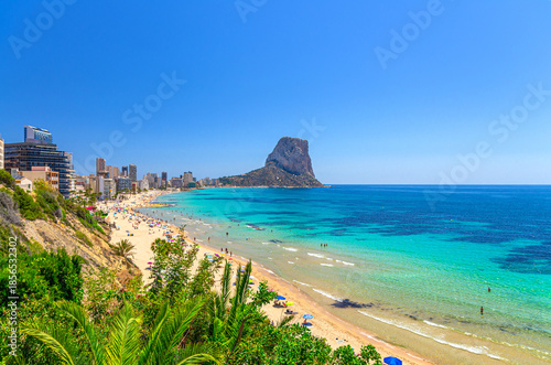 Εκτύπωση καμβά Calpe town coastline aerial view panorama Costa Blanca coast with Penyal d'Ifac