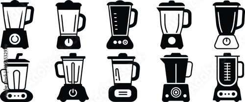 Blender icon collection, kitchen appliance silhouettes, black vector set, jar and base designs, food processor, home cooking, modern equipment, minimal style