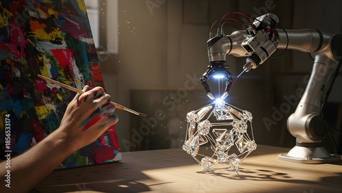 Human Creativity and Robotic Precision Synergy Artistic Concept