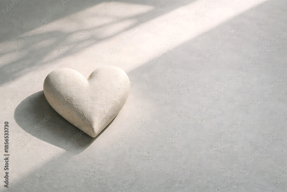 Fototapeta premium Minimalist heart object on a light background with strong shadows from natural light