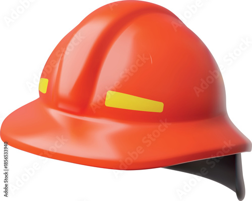 Red firefighter's helmet 3D vector icon, fireman protective rescuer helmet, firefighter gear safety headwear equipment