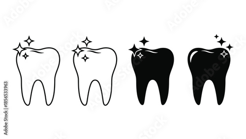 Set of four tooth icons showing healthy sparkling dental symbols