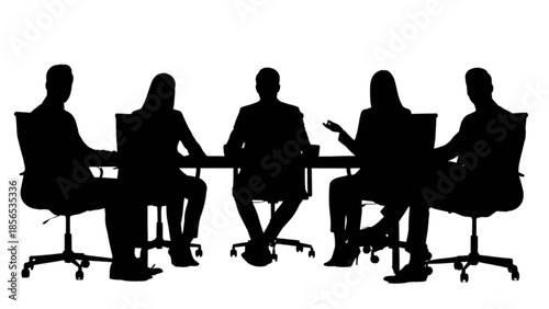 Silhouettes of business professionals engaging in a productive meeting at a conference table