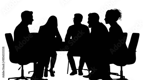 Silhouettes of a diverse business team in a productive meeting, collaborating around a table