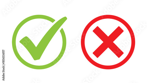Green checkmark symbol beside red X circle choice graphic