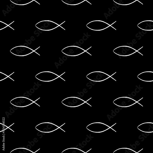 Floating fish seamless pattern isolated on black background