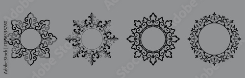 Set of decorative frames Elegant vector element for design in Eastern style, place for text. Floral black and gray borders. Lace illustration for invitations and greeting cards