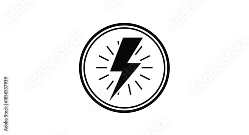Power and energy symbol featuring a bold black lightning bolt inside a circular frame with radiating flash lines for speed.