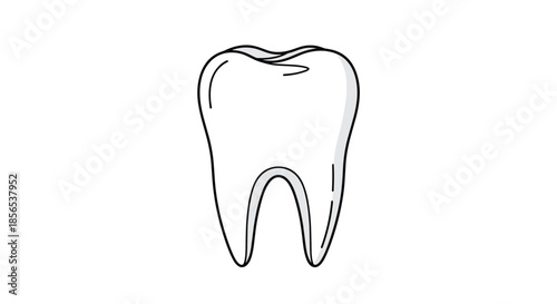 Human molar tooth illustration in simple black line art style perfect for dental clinic marketing and oral hygiene educational materials.