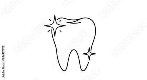 Clean dental icon showing a molar tooth with sparkling elements to represent oral hygiene, health, and professional dentistry.