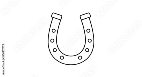 Minimalist horseshoe line art illustration isolated on a white background symbolizing luck and success for equestrian or western themes.