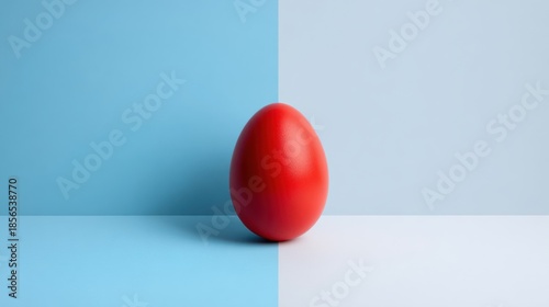 Minimalist composition with a single bright Easter egg on a neutral background
