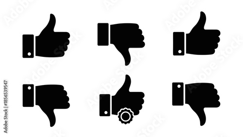 Thumbs up and thumbs down vector icon set for evaluation.
