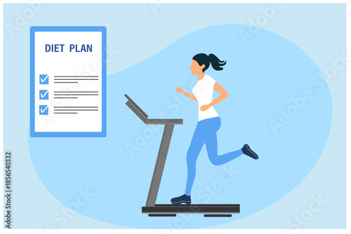 Healthy diet plan, woman eat healthy food and planning diet with fruit and vegetable vector	
