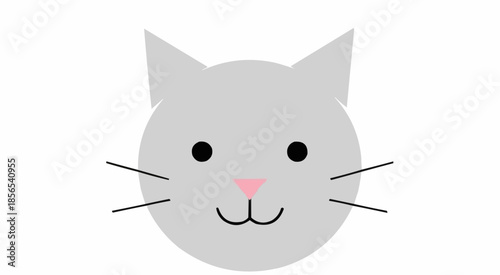 Minimalist Flat Design Cat Head Icon Isolated on White