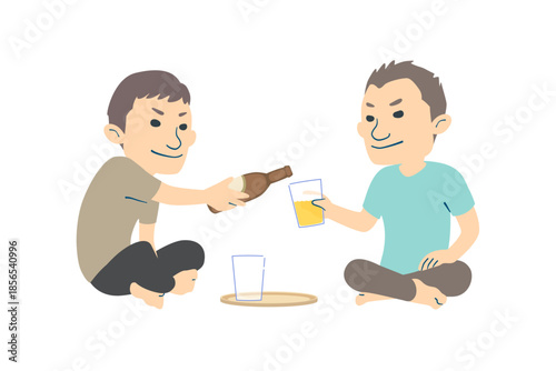 ビールを楽しむ親子のイラスト