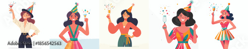 vector woman half.body toasting drink at party celebration