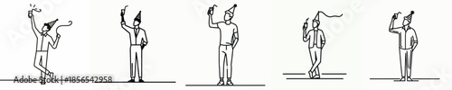 vector line art man full.body toasting drink at party celebration