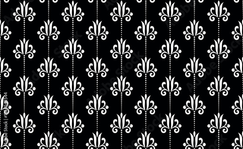 Flower geometric pattern. Seamless vector background. White and black ornament.