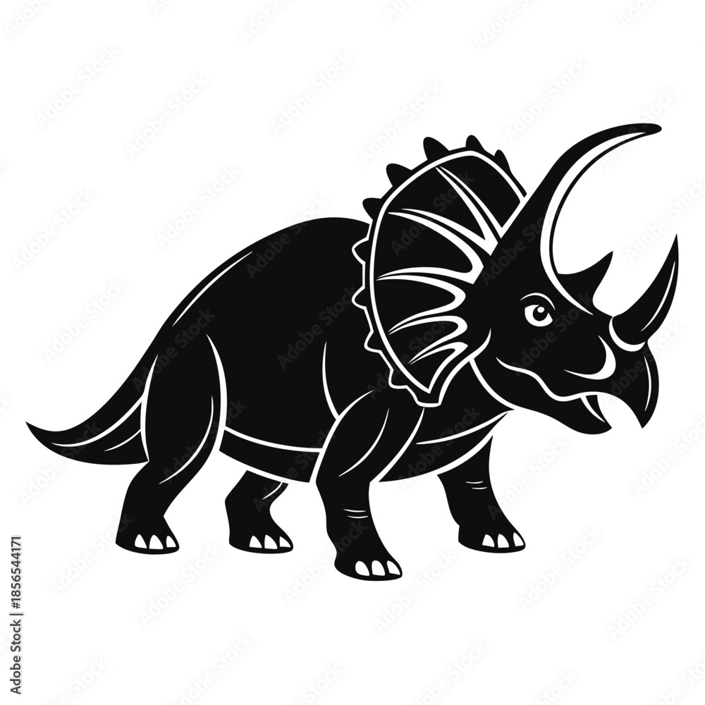 Fototapeta premium Black Silhouette of a Triceratops Dinosaur prehistoric