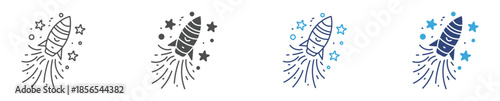 Rocket Firework Icon Set, Celebration Launch and Festival Spark Symbols Collection, Vector Illustration