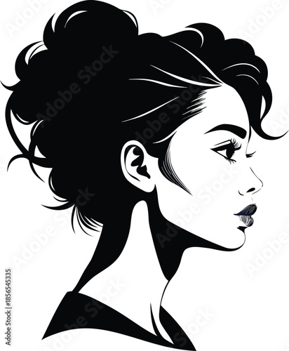 Elegant profile illustration of a woman with a chic updo, showcasing her serene beauty