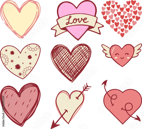 Colorful heart illustrations digital art love theme graphic design creative expression