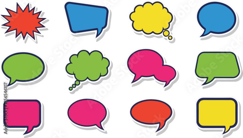 Collection of Colorful Speech Bubbles and Thought Clouds for Communication and Design Elements
