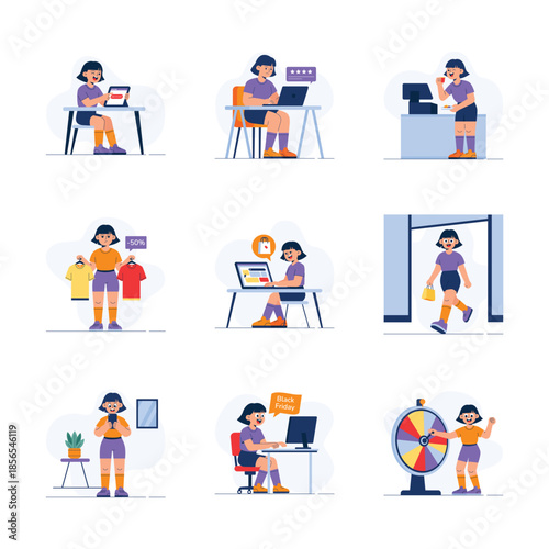 Here is a modern and handy flat style illustrations of shopping and ecommerce