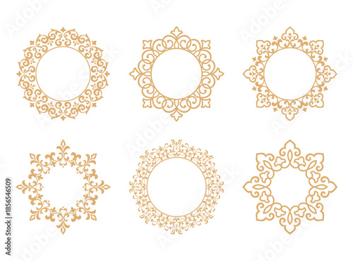 Set of decorative frames Elegant vector element for design in Eastern style, place for text. Floral golden and white borders. Lace illustration for invitations and greeting cards