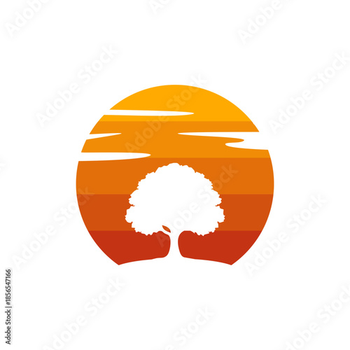 Tree Silhouette at Sunset Circle Logo