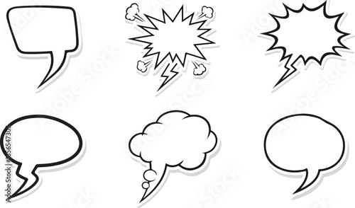 Collection of Comic Speech Bubbles and Dialogue Balloons with Shadows - Vector Graphics