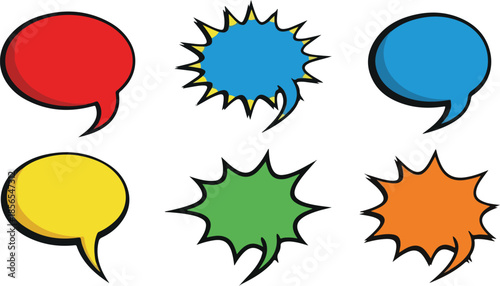Colorful Comic Speech Bubbles for Communication and Design Elements