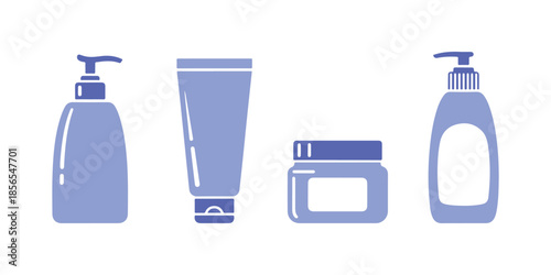 Hand cream bottle icons in solid form. A beauty vector graphic against a white backdrop.

