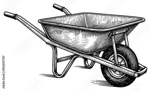 a black and white drawing of a wheelbarrow, black, drawing, illustration, sketch, wheel, wheelbarrow, against transparent background
