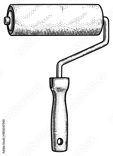a drawing of a paint roller on a , drawing, illustration, tool, against transparent background
