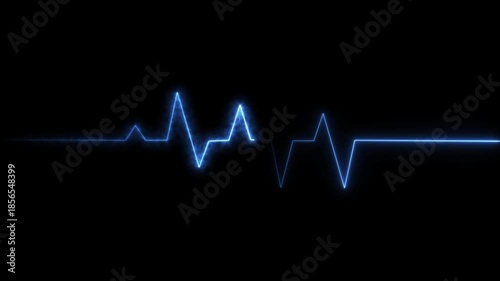 Digital heartbeat plus neon  bright purple color animation. Electrocardiogram Display with Realistic Pulse Waveform medical concept heart beat graph on black background.
