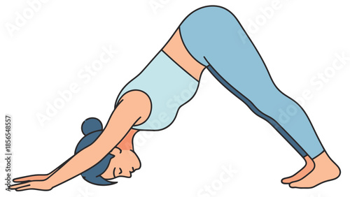 Vector illustration of a woman in a downward facing dog yoga pose for physical health