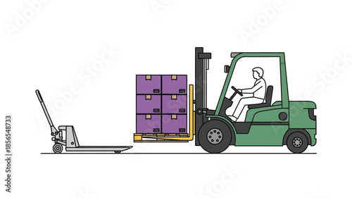 Forklift transporting stacked boxes with a pallet industrial logistics illustration