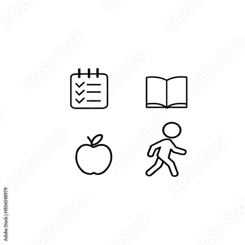Four icons representing education and health concepts