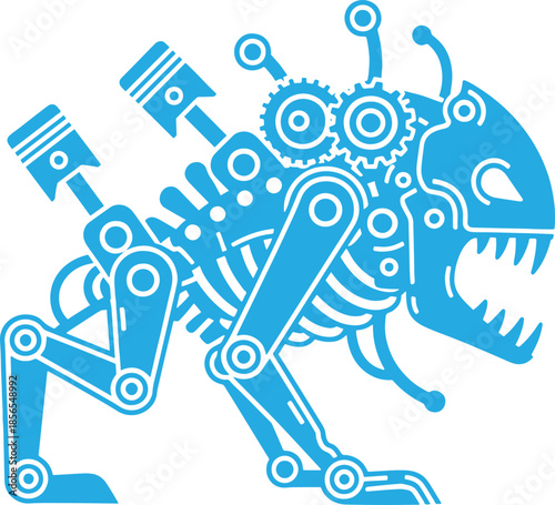 Blue mechanical whisk with gears and robotic