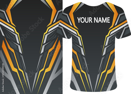 Futuristic Sportswear T-Shirt Design with Dynamic Geometric Pattern, Dynamic Sportswear Jersey Design with Abstract Wavy Pattern, Polynesian Modern Style Jersey design, jersey template, Vector design.