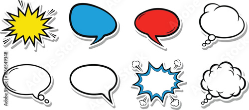 Comic book speech bubbles vector set with various shapes, for communication and expression