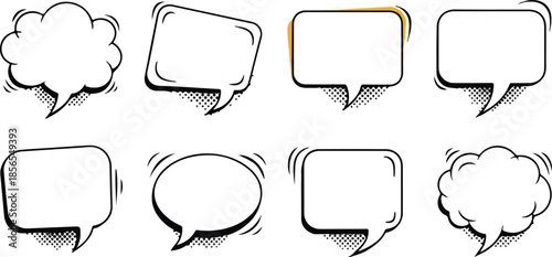 Collection of Blank Comic Speech Bubbles for Communication and Dialogue