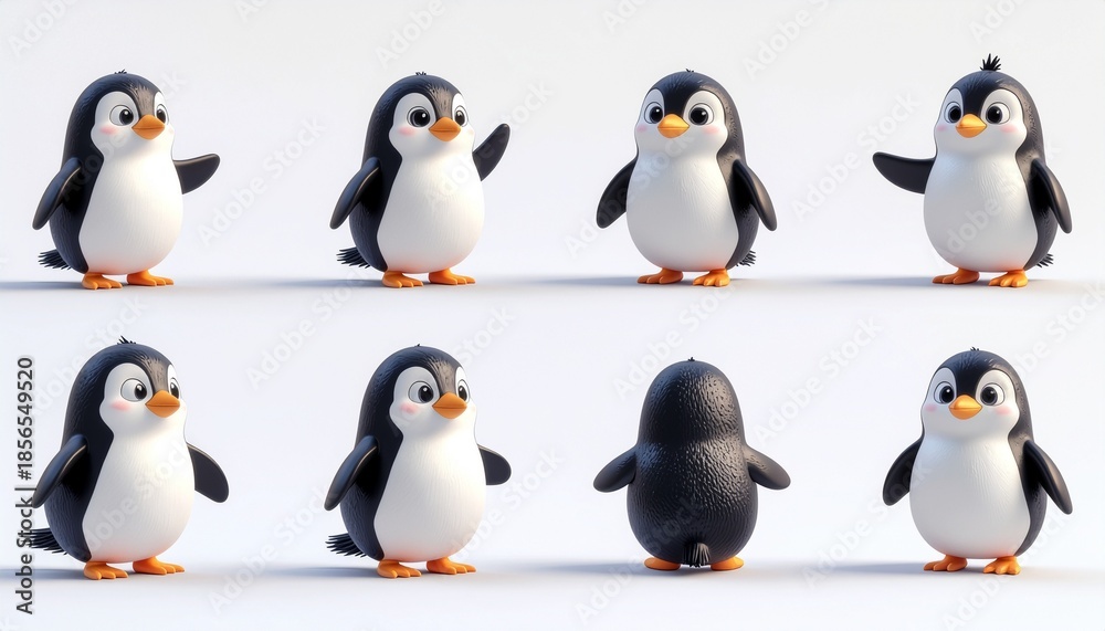 Fototapeta premium Cute 3D Penguin Business Character Set with Multiple Poses