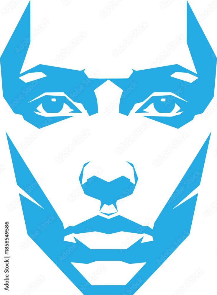 Obraz premium Blue stylized cat face with sharp and pointed ears