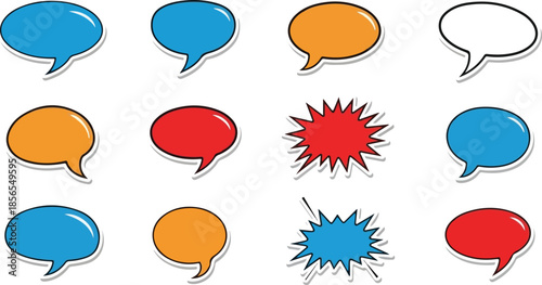 Collection of colorful speech bubbles for communication, discussion, and conversation concepts