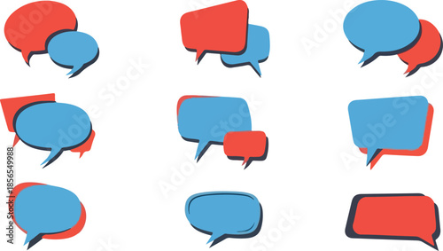 Collection of vibrant speech bubbles in diverse shapes, perfect for communication and design