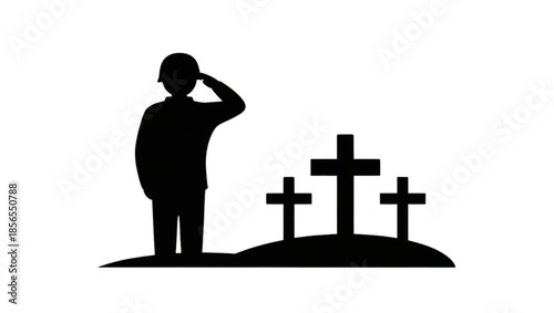 Honor memorial day silhouette, black vector icon style, simple shape, clean cut, white background.